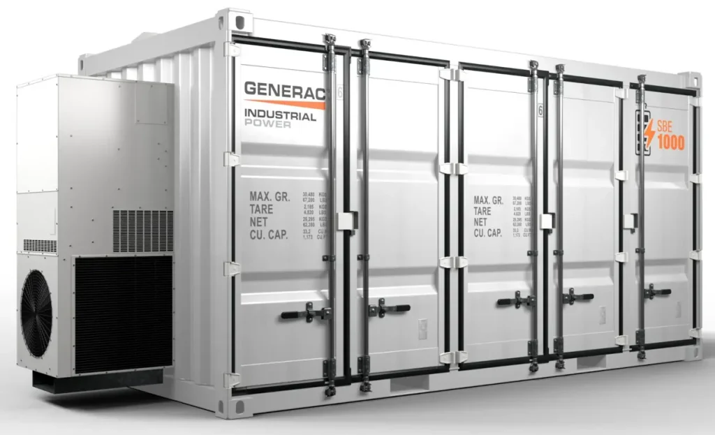 Generac commercial battery system, about the size of a shipping container.