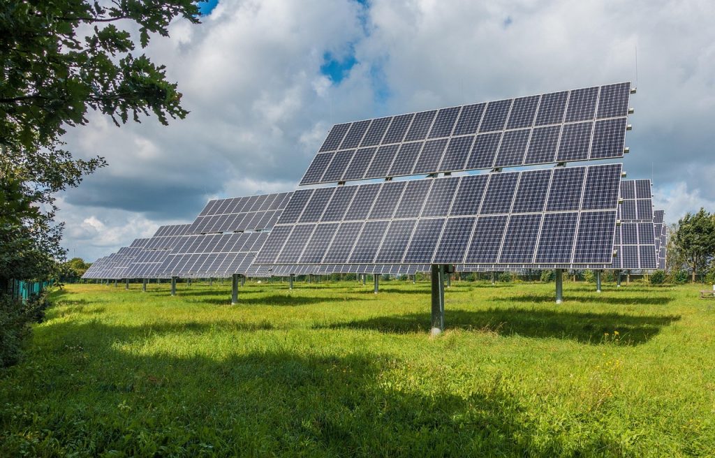 A collection of ground mounted photovoltaic systems.